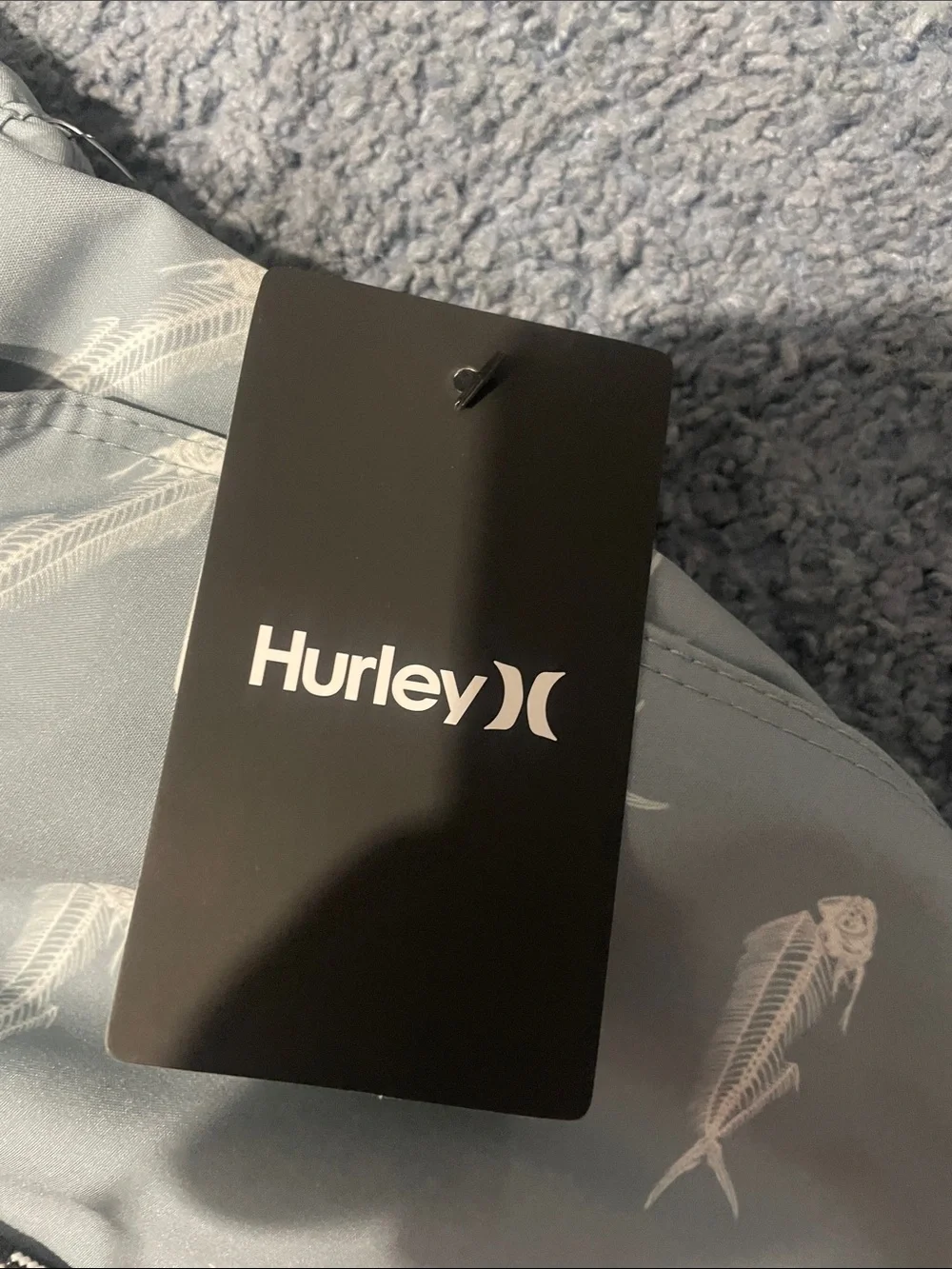 Hurley Light Gray Swim Shorts with White Fish Motif- NWT